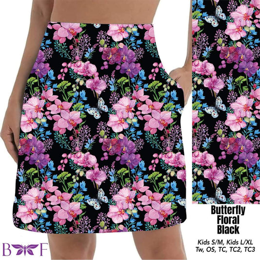 Hummingbird floral black skort