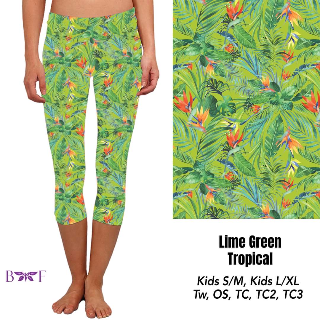 Lime Green Tropical capris and shorts