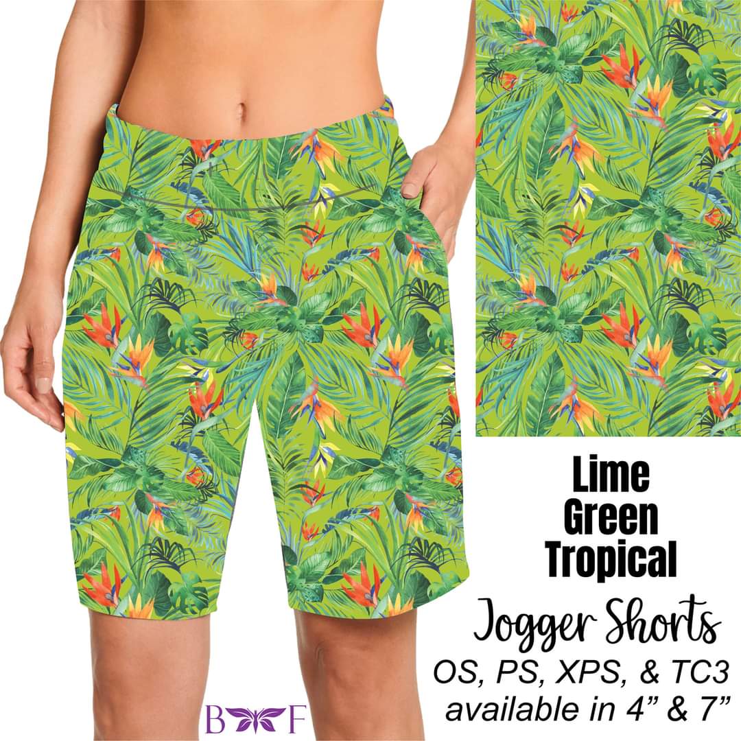 Lime Green Tropical capris and shorts