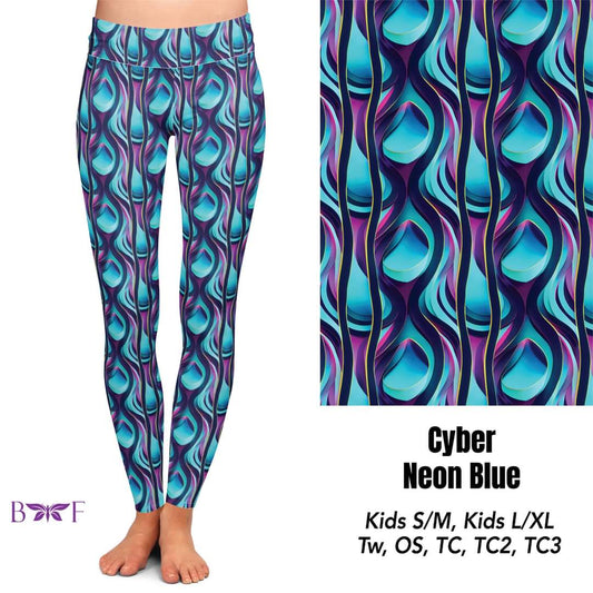 Cyber Neon Blue Capris and Biker Shorts