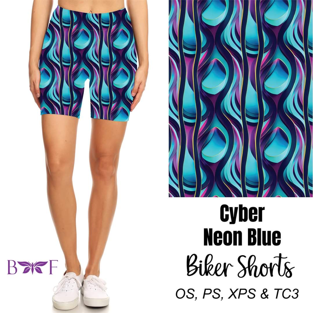 Cyber Neon Blue Capris and Biker Shorts