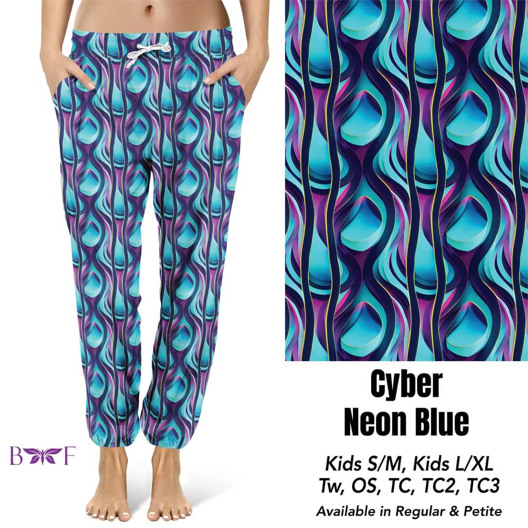 Cyber Neon Blue Capris and Biker Shorts