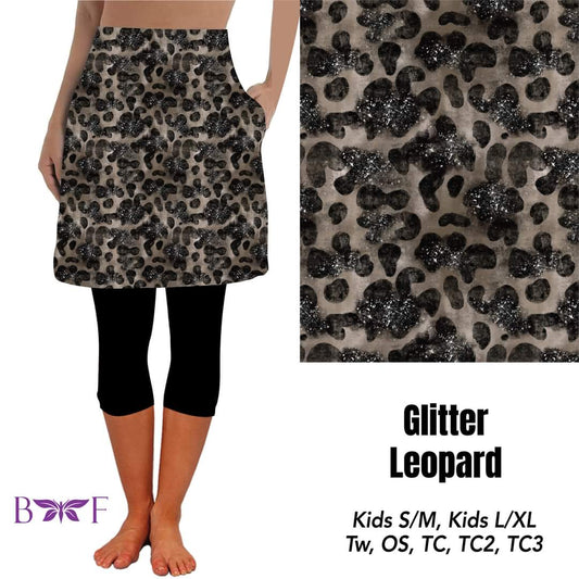 Glitter Leopard skirted capris