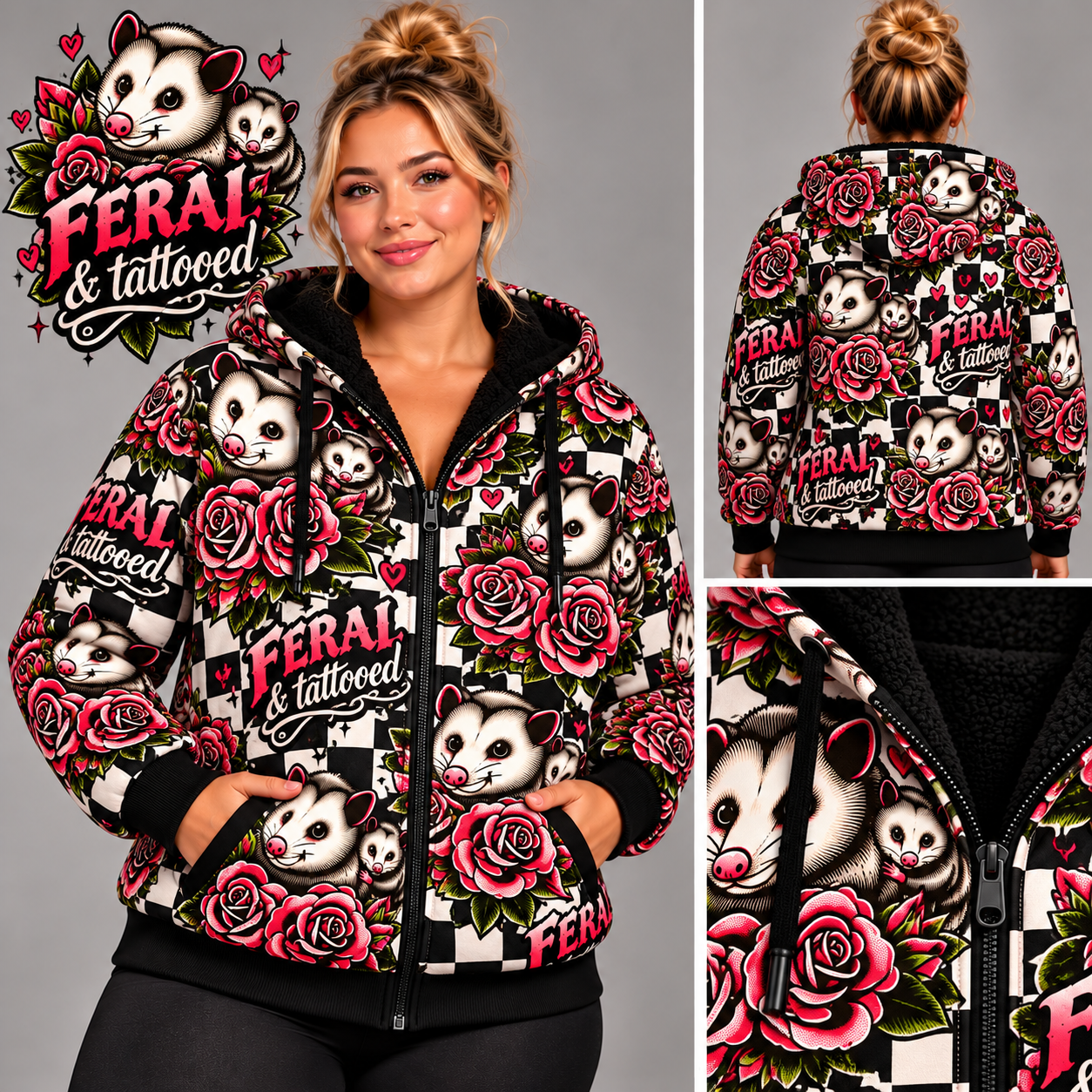 FERAL & Tattooed-FLEECE LINED HOODED JACKET-PREORDER CLOSING 11/9