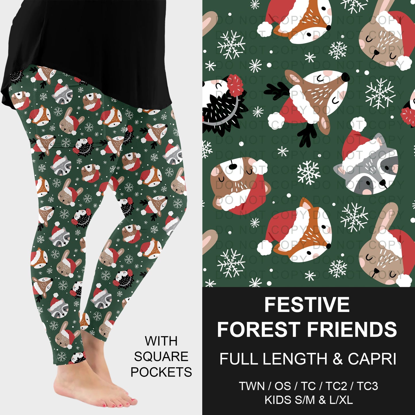B303 - Preorder Festive Forest Friends Leggings w/ Pockets (Closes 7/26. ETA: early Oct.)