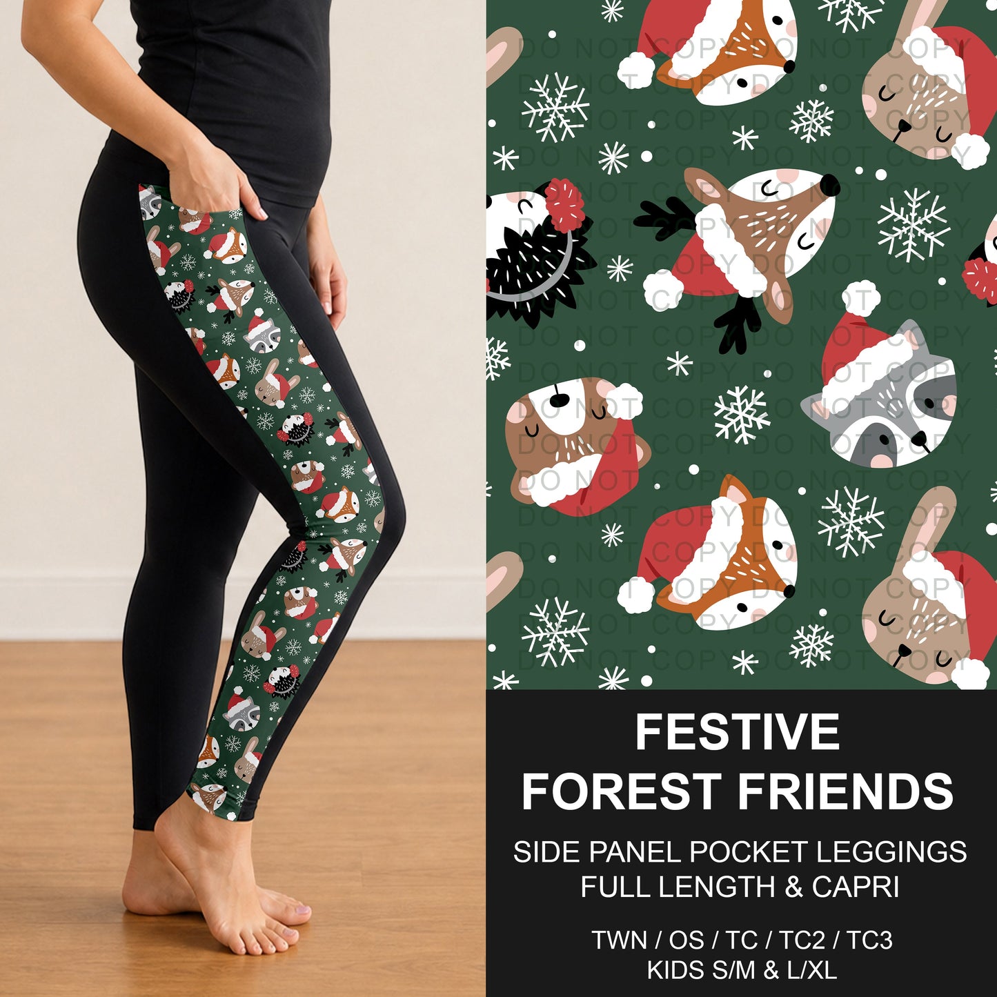 B303 - Preorder Festive Forest Friends Side Panel Pocket Leggings (Closes 7/26. ETA: early Oct.)