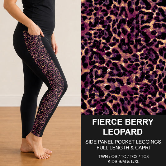 B300 - Preorder Fierce Berry Leopard Side Panel Pocket Leggings (Closes 7/15. ETA: mid Sept.)