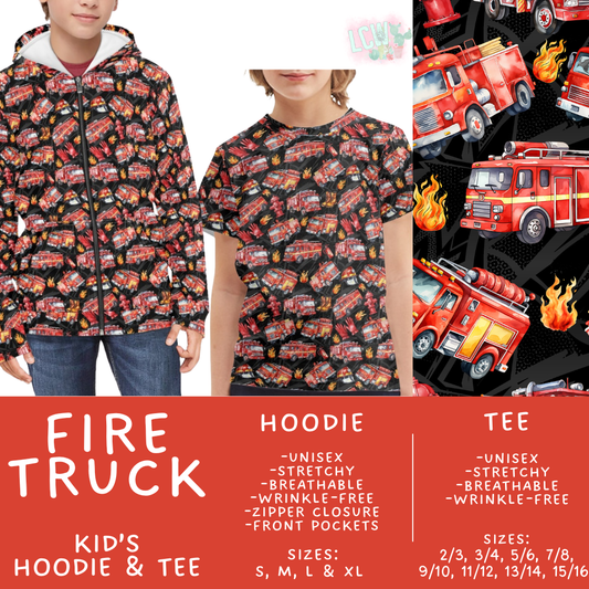 Batch #563 - Made for Play Collection - Closes 7/31 - ETA late Sept - Fire Truck Kid's Unisex Hoodie & Tee