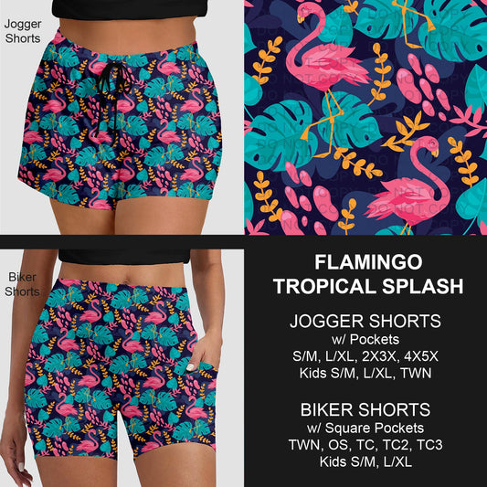 B281 - Preorder Flamingo Tropical Splash Jogger/Biker Shorts (Closes 3/25. ETA: early June)