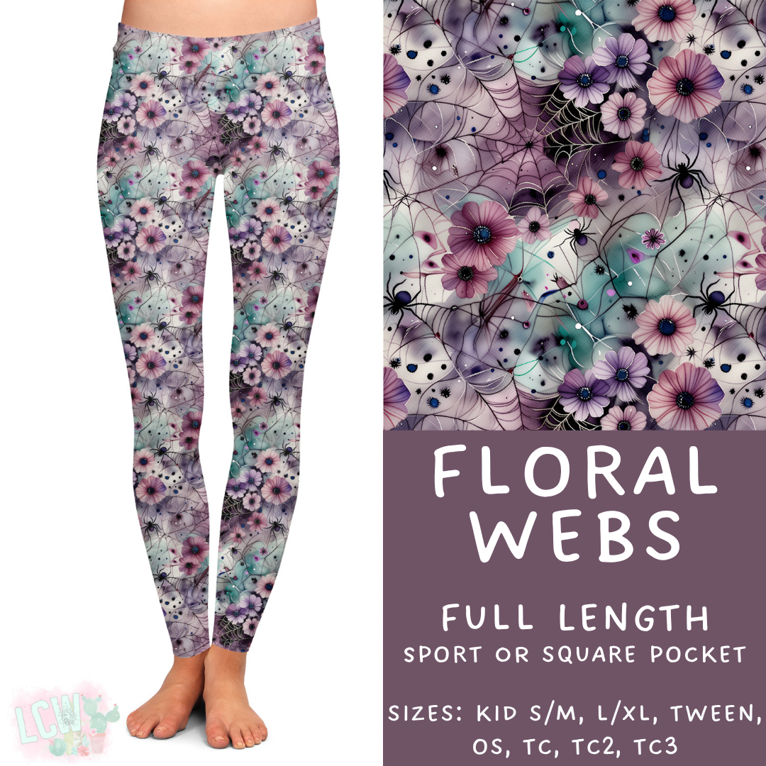 Ready To Ship - Floral Webs Full Length Leggings - Square Pocket TC