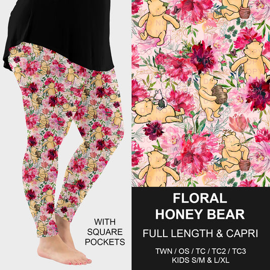 B282 - Preorder Floral Honey Bear Leggings w/ Pockets (Closes 3/29. ETA: early June)