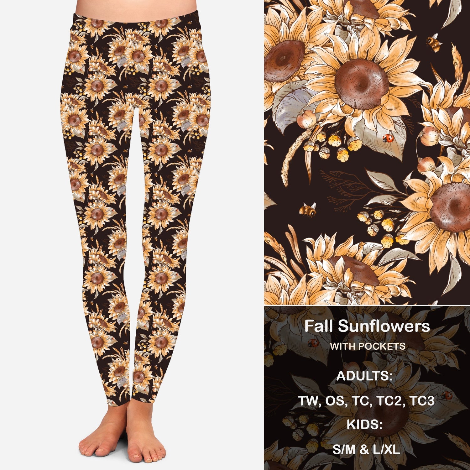 Fall Sunflowers Leggings with Pockets – Sarah Bears Beary Charming