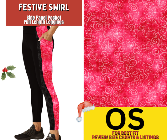 Festive Swirl Side Panel Pocket Full Length Leggings