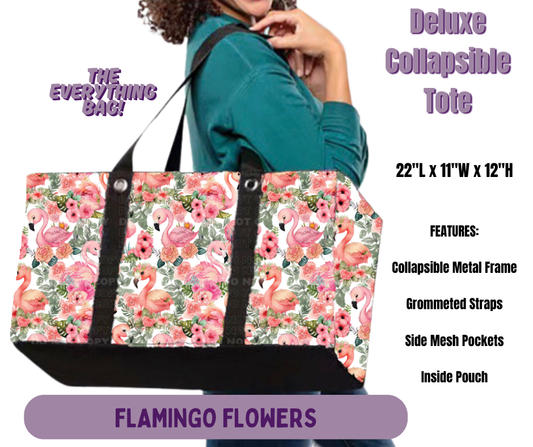 Flamingo Flowers Collapsible Tote