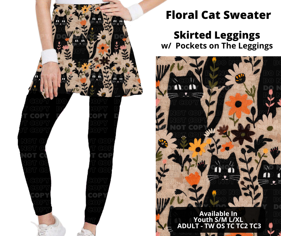 Preorder! Closes 11/25. ETA Jan. Floral Cat Sweater Skirted Full Length Leggings w/ Pockets