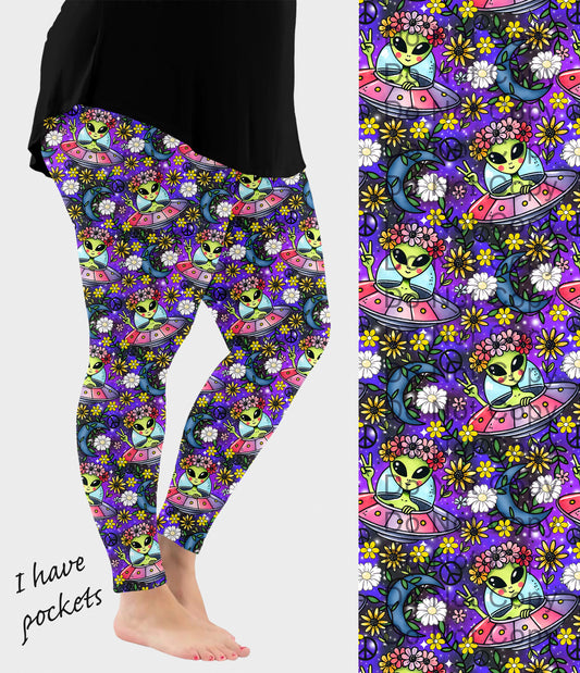 RTS - Floral Aliens Leggings with Pockets