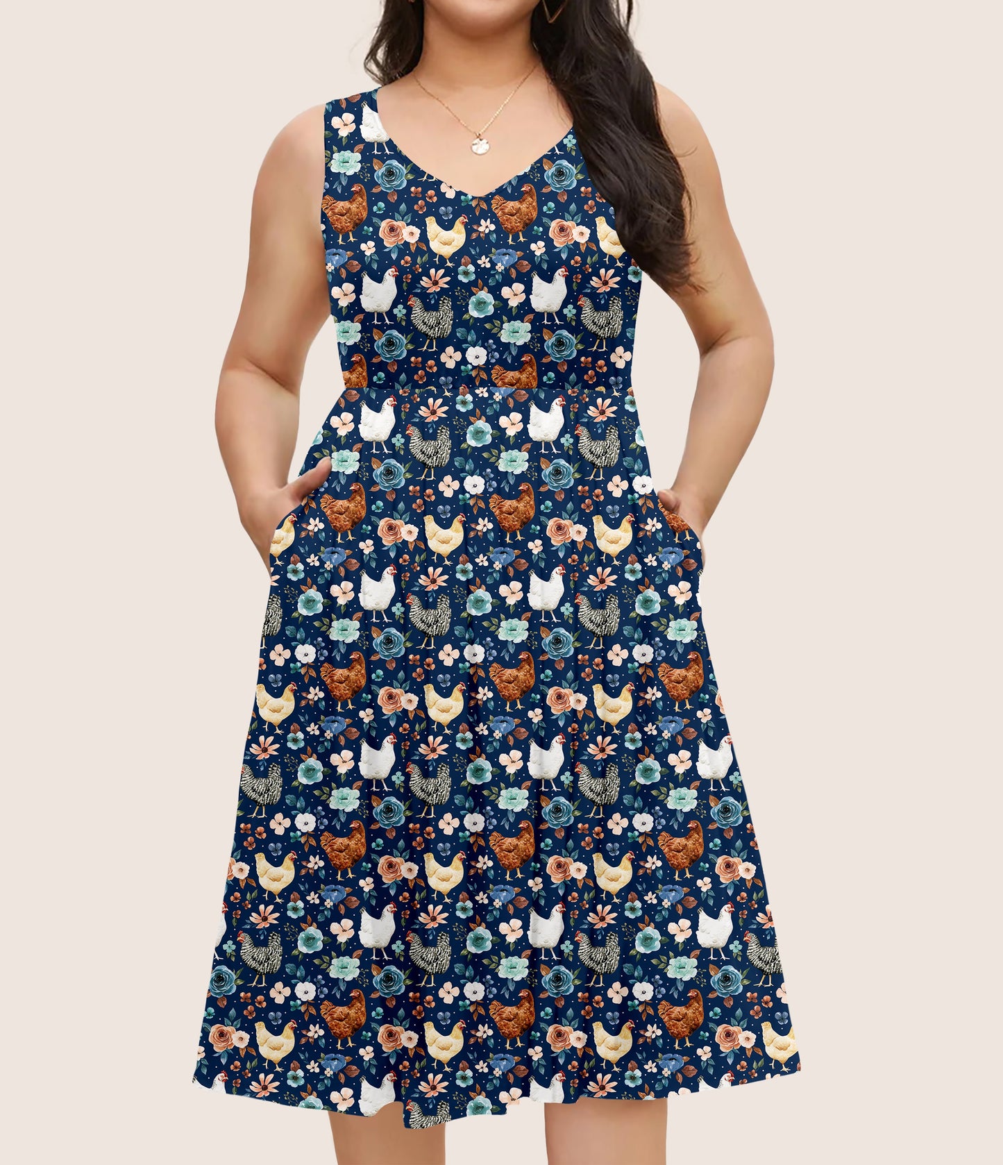RTS - Floral Chickens Pocket Dress