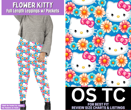 Flower Kitty Full Length Leggings w/ Pockets