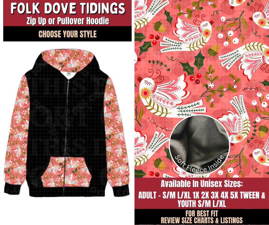 Preorder! Closes 9/7. ETA Dec. Folk Dove Tidings Zip-Up or Pullover Hoodie