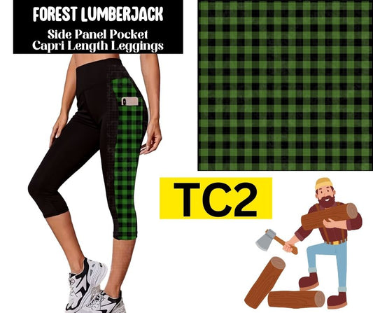 Forest Lumberjack Side Panel Pocket Capri Length Leggings