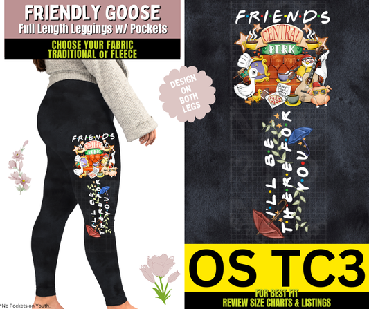 Friendly Goose Watercolor Leggings w/ Side Leg Designs Choose Fleece or Traditional