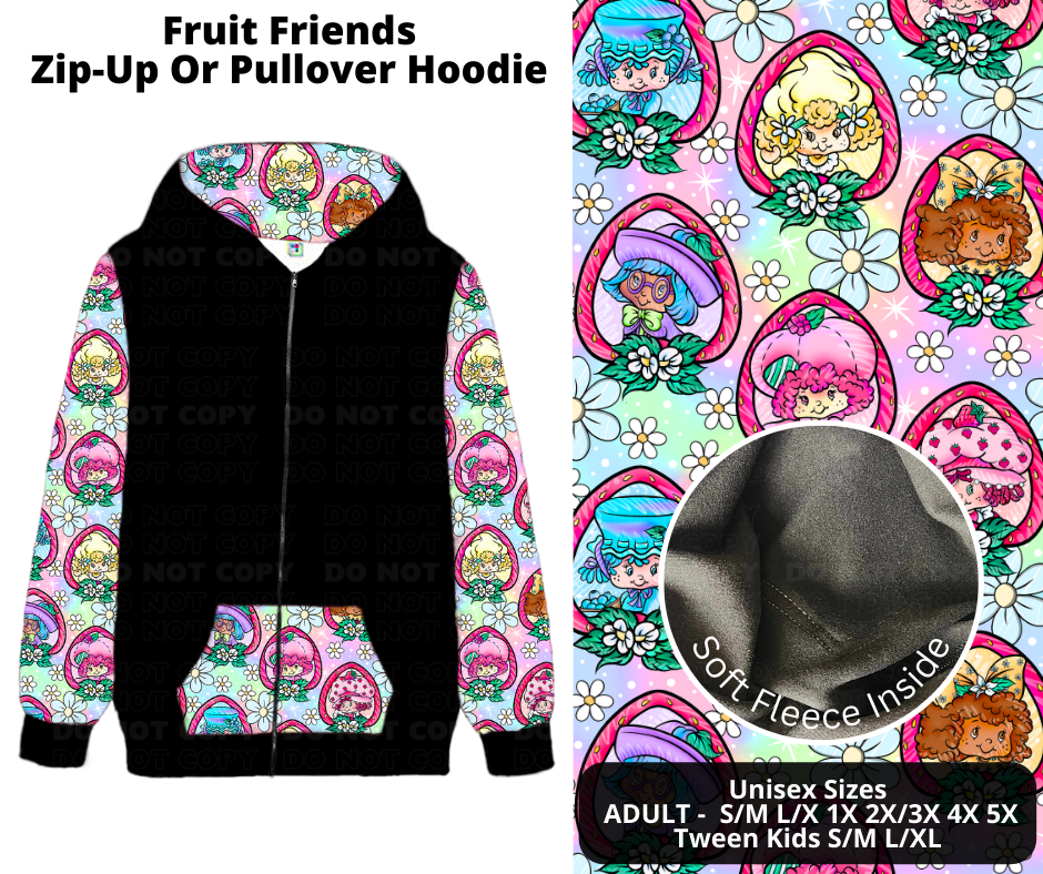 Preorder! Closes 11/28. ETA Feb. Fruit Friends Zip-Up or Pullover Hoodie