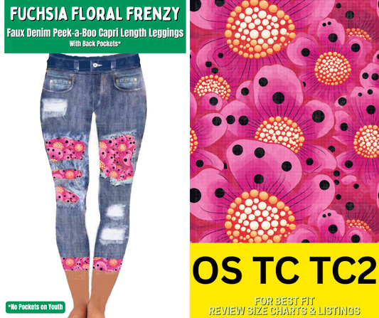 Fuchsia Floral Frenzy Capri Faux Denim Peekaboo