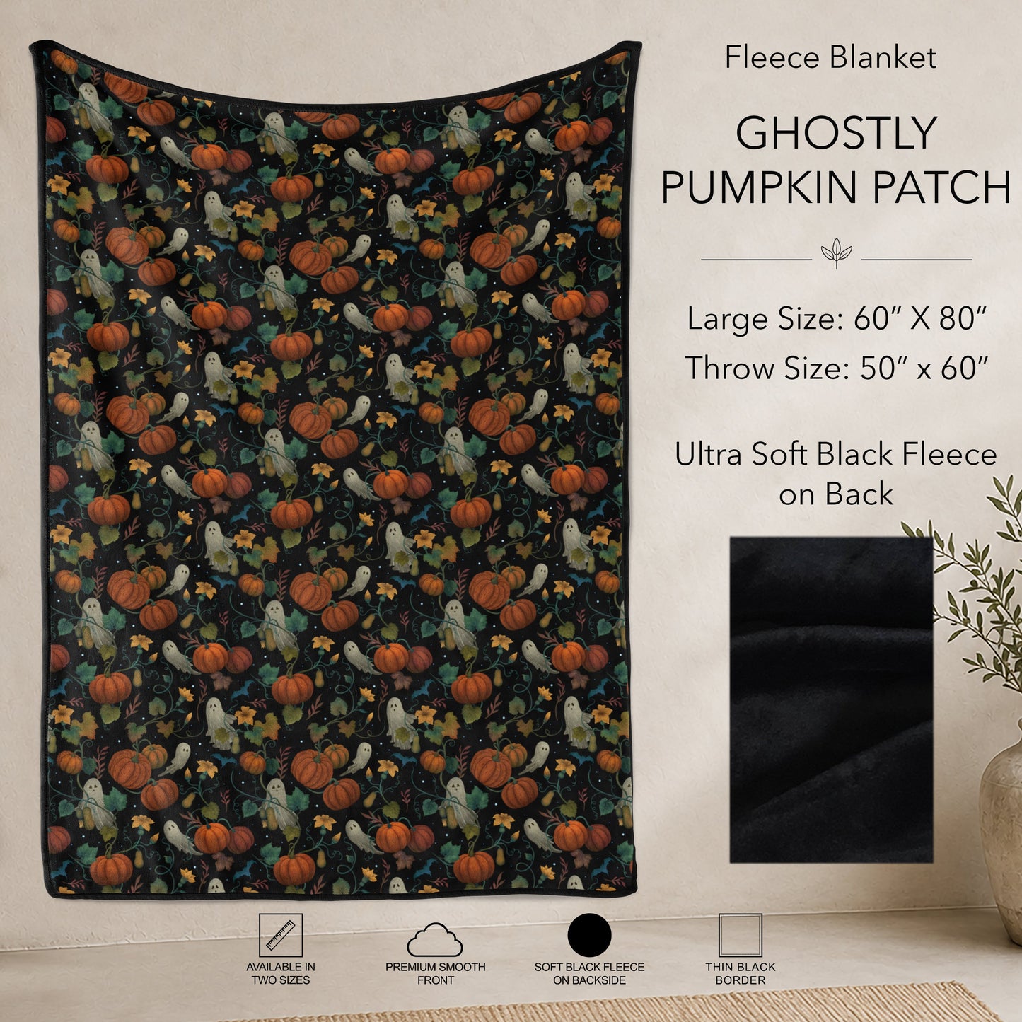 B304 - Pre-Order Ghostly Pumpkin Patch Fleece Blanket (Closes 7/31. ETA: early Oct)