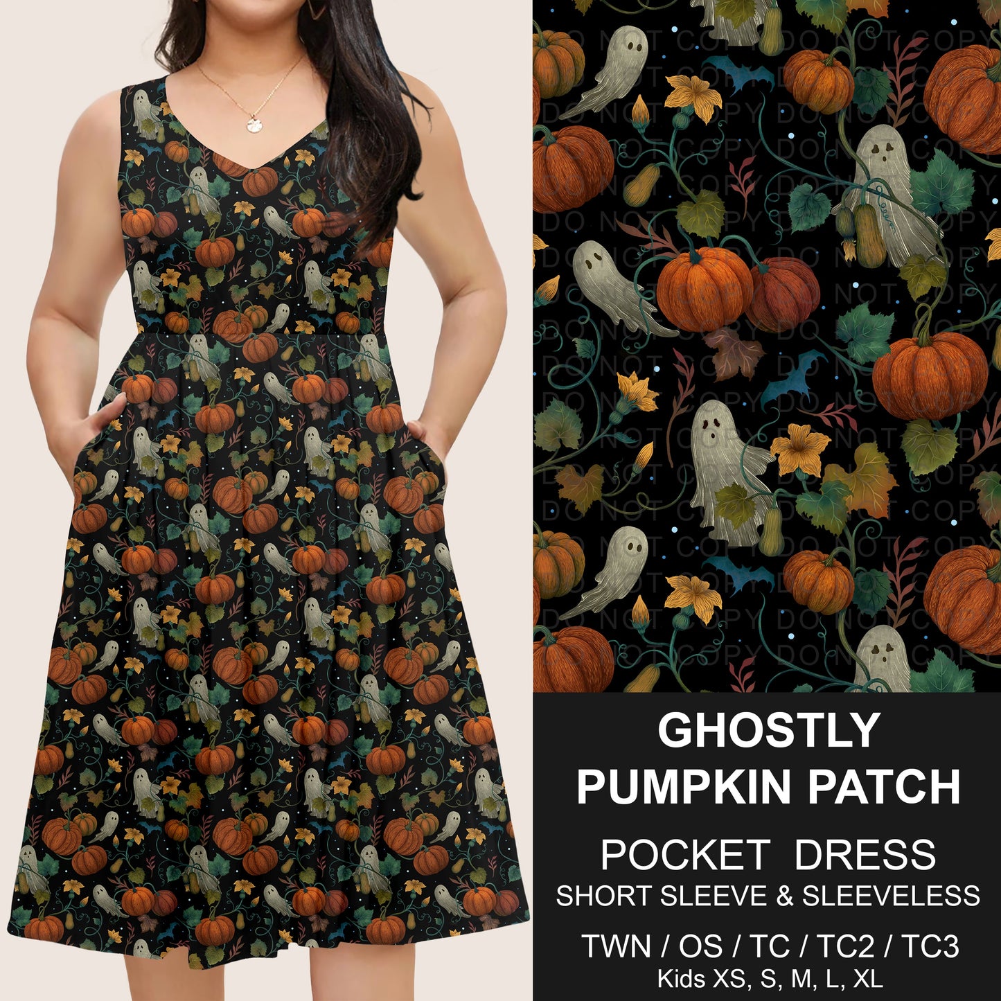 B302 - Preorder Ghostly Pumpkin Patch Pocket Dress (Closes 7/24. ETA: early Oct)