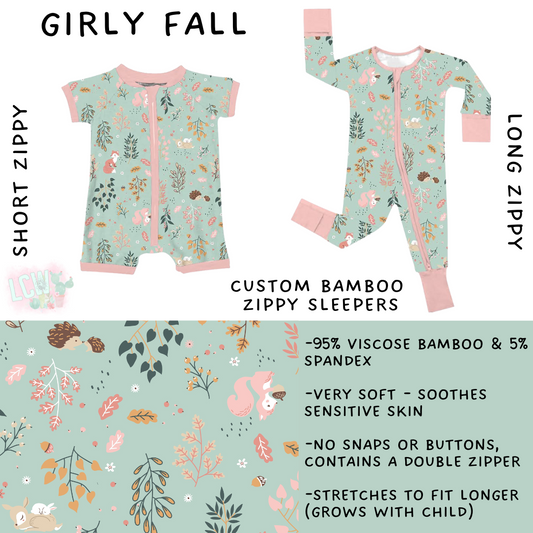 Ready to Ship - Girly Fall Long Zippy Sleeper - 12-18 Mo