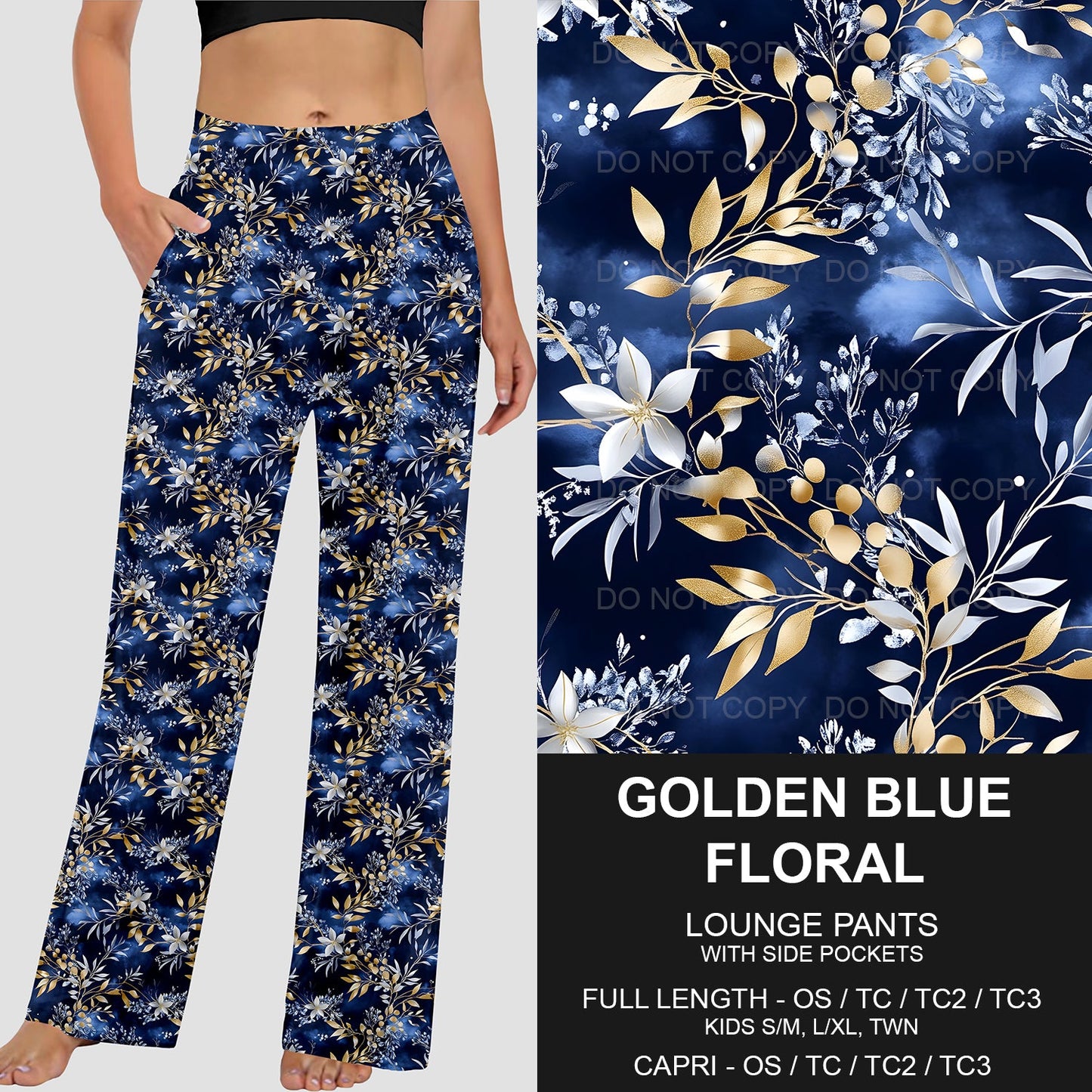 B208 - Preorder Golden Blue Floral Lounge Pants (Closes 1/26. ETA: early May)