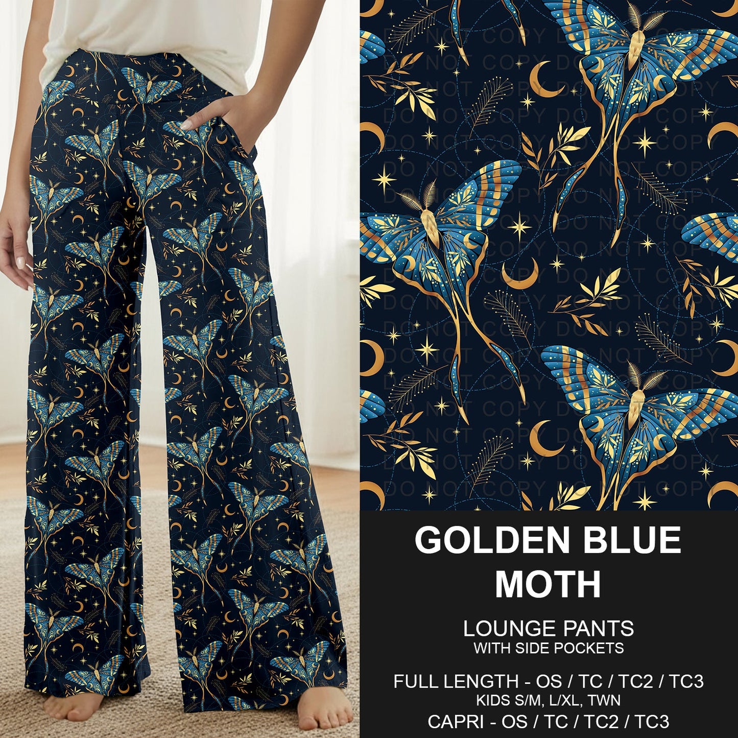 B318 - Preorder Golden Blue Moth Lounge Pants (Closes 10/25. ETA: late Dec.)
