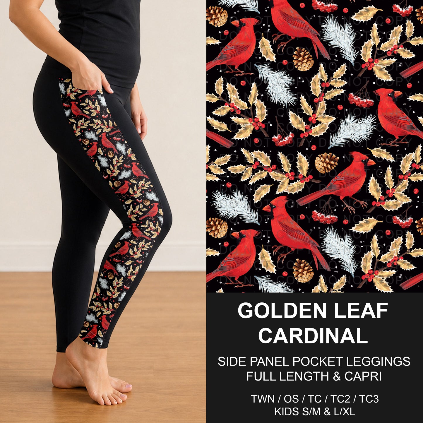 B312 - Preorder Golden Leaf Cardinal Side Panel Pocket Leggings (Closes 9/13. ETA: mid Nov.)