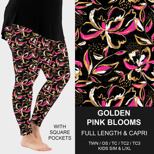 B270 - Preorder Golden Pink Blooms Leggings w/ Pockets (Closes 1/18. ETA: early April)