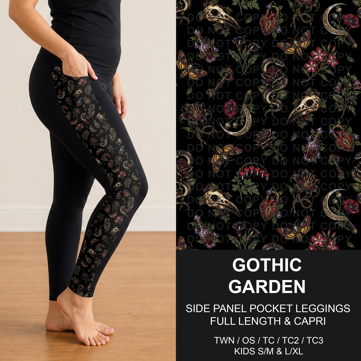 B320 - Preorder Gothic Garden Side Panel Pocket Leggings (Closes 11/08. ETA: mid Jan.)