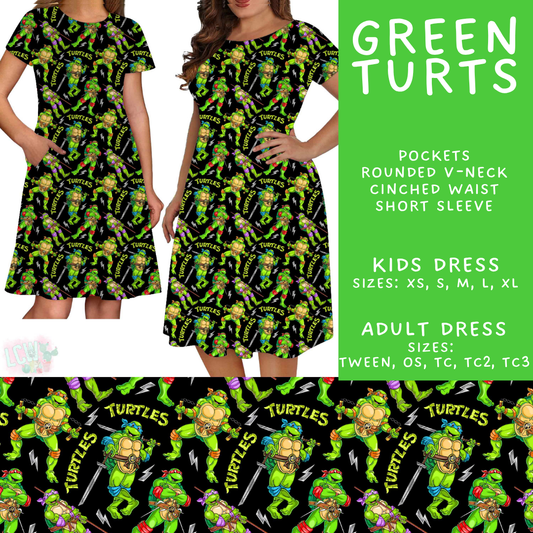 Batch #586 - Cool Characters 18 - Closes 9/16 - ETA mid Nov - Green Turts Adult & Kids Dresses