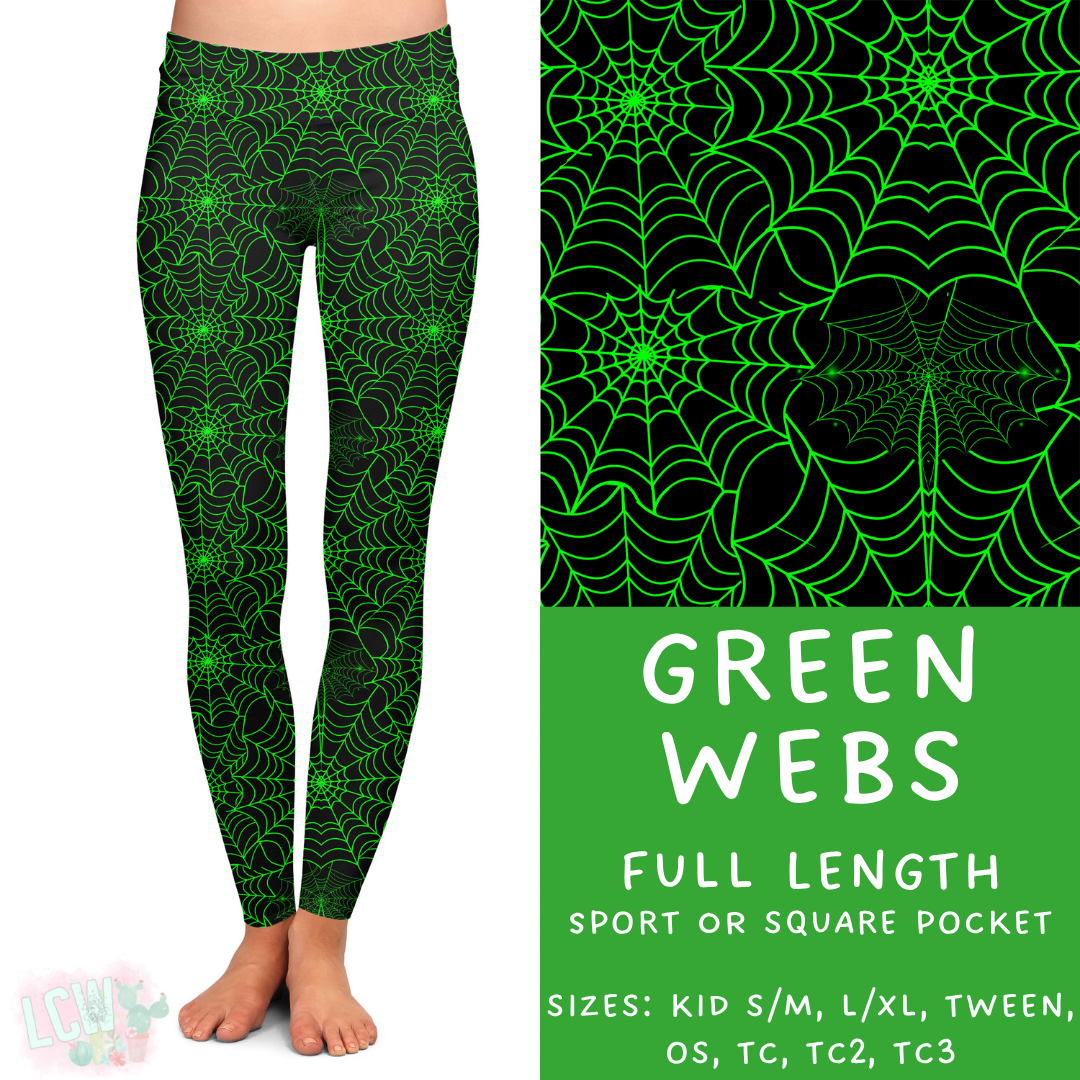 Ready To Ship - Green Webs Full Length Leggings - Sport Pocket OS
