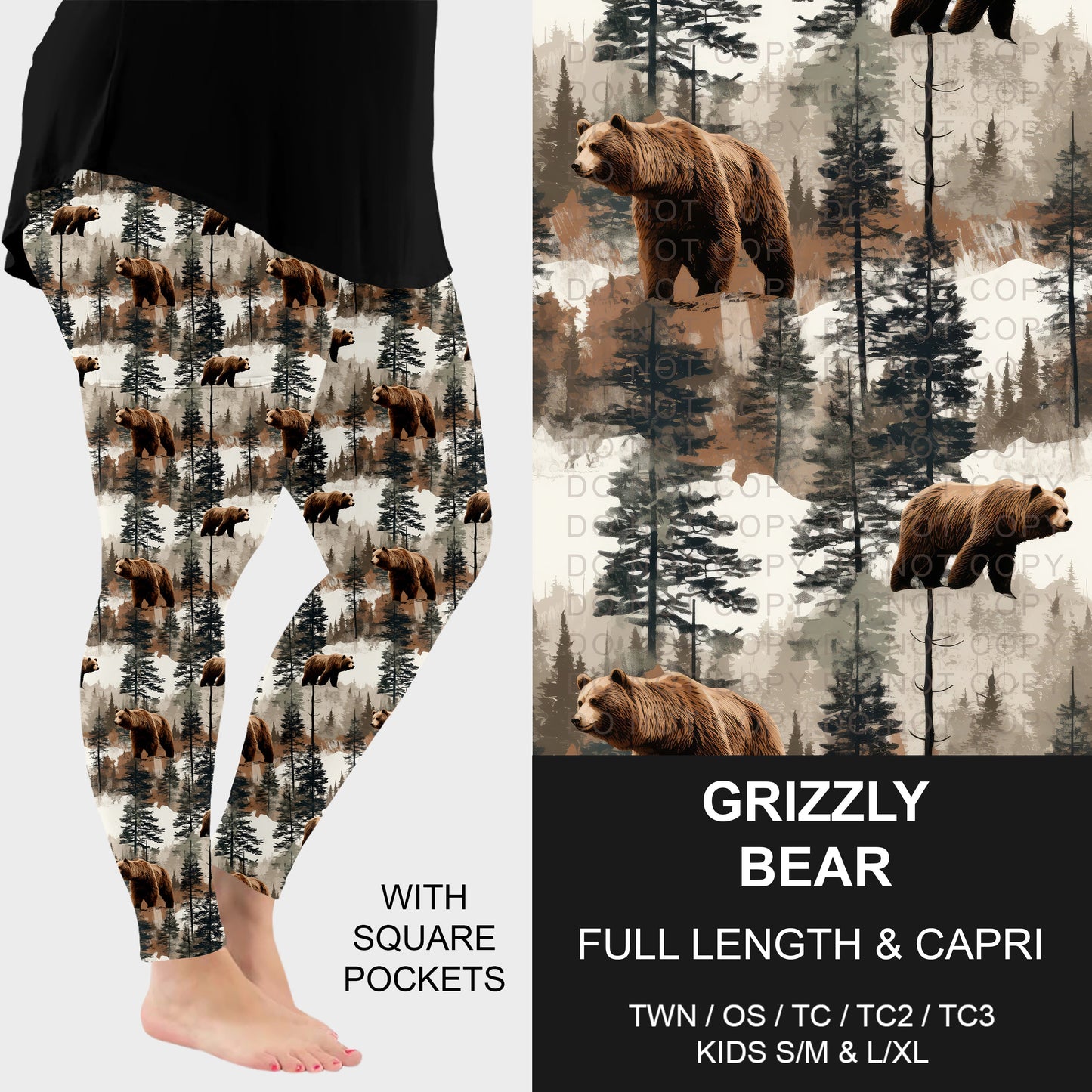 B314 - Preorder Grizzly Bear Leggings w/ Pockets (Closes 9/27. ETA: late Nov.)