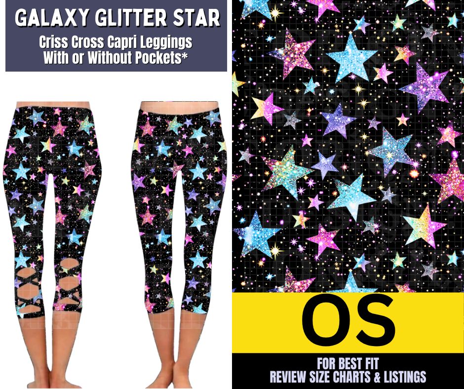 Galaxy Glitter Star Criss Cross Capri w/ Pockets
