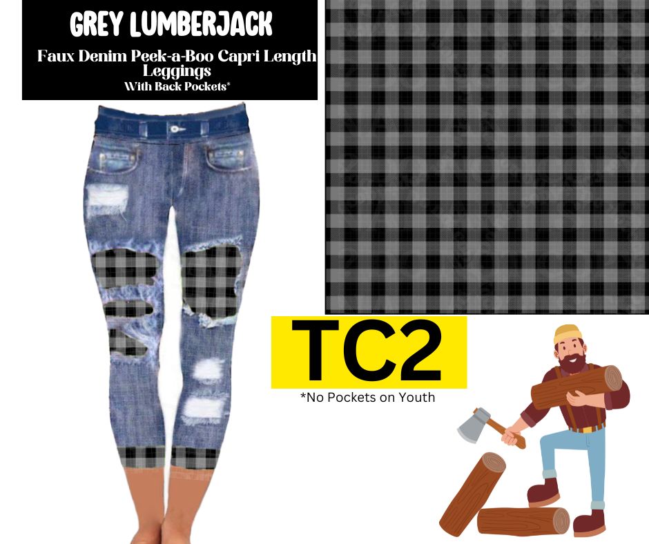 Grey Lumberjack Capri Faux Denim Peekaboo