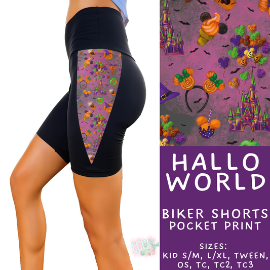 Batch #568 - Halloween Spooky Sets 3 - Closes 8/12 - ETA early October - Hallo World Side Panel Biker Shorts