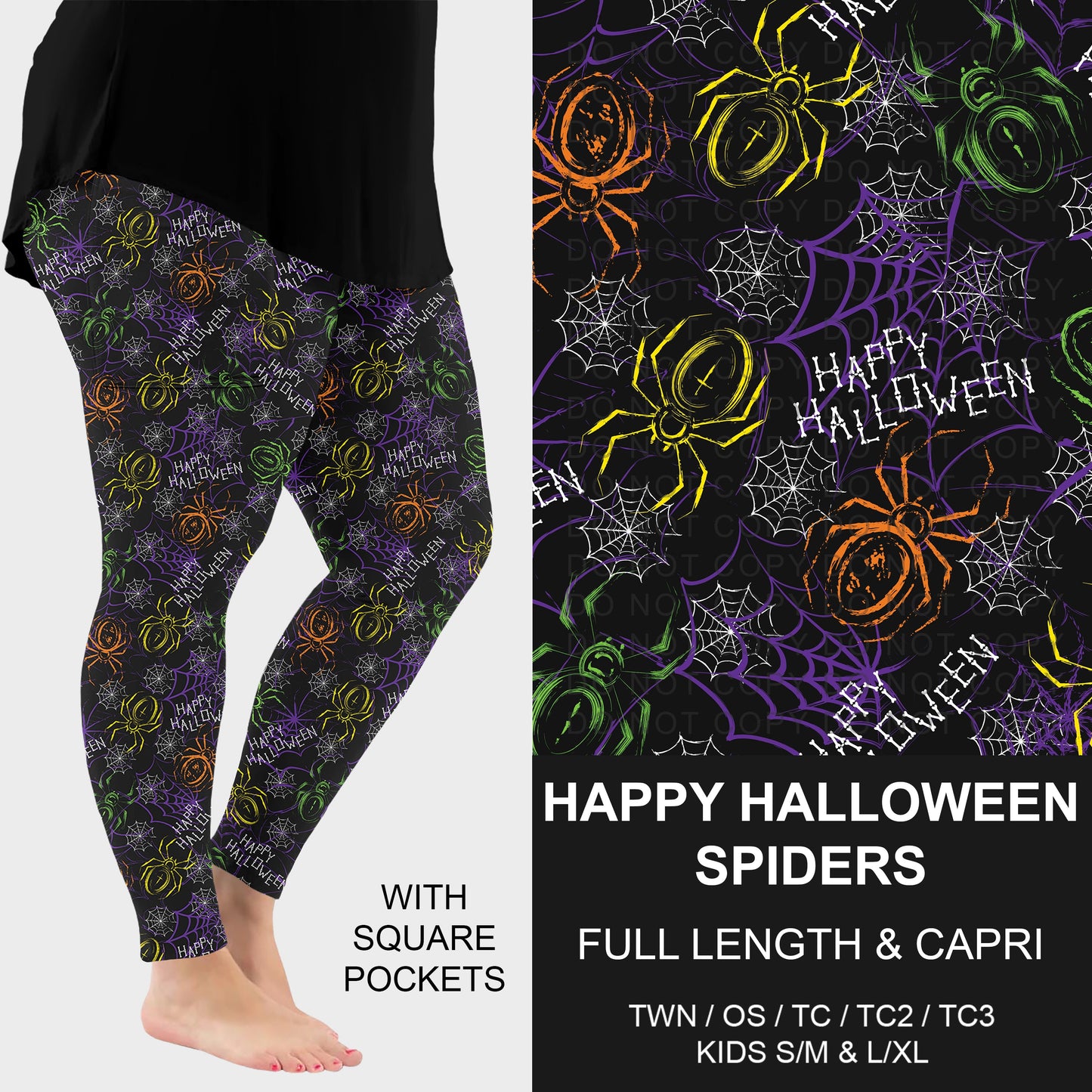 B305 - Preorder Happy Halloween Spiders Leggings w/ Pockets (Closes 8/02. ETA: early Oct.)