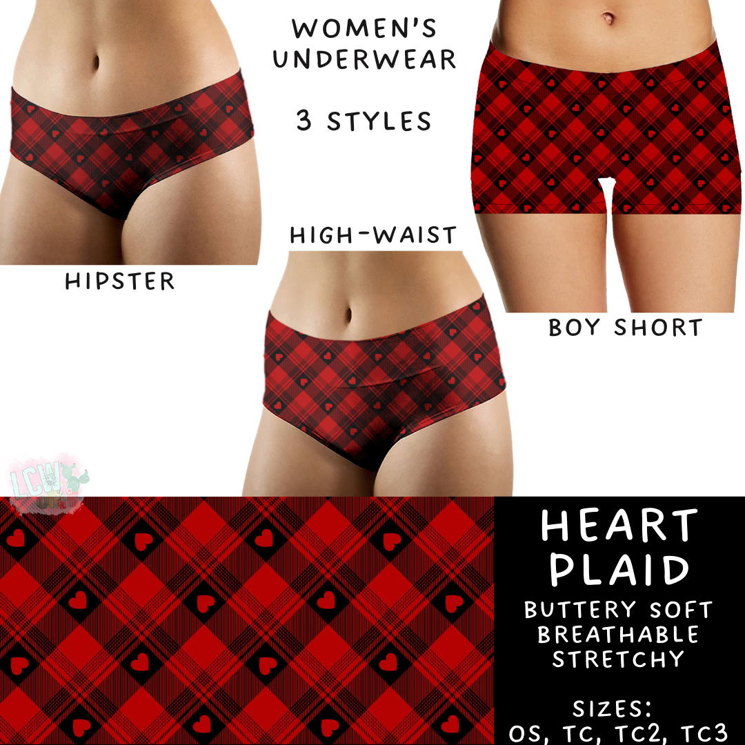 Batch #612 - Valentine's Matching Underwear - Closes 11/11 - ETA mid Jan - Heart Plaid Women's Underwear