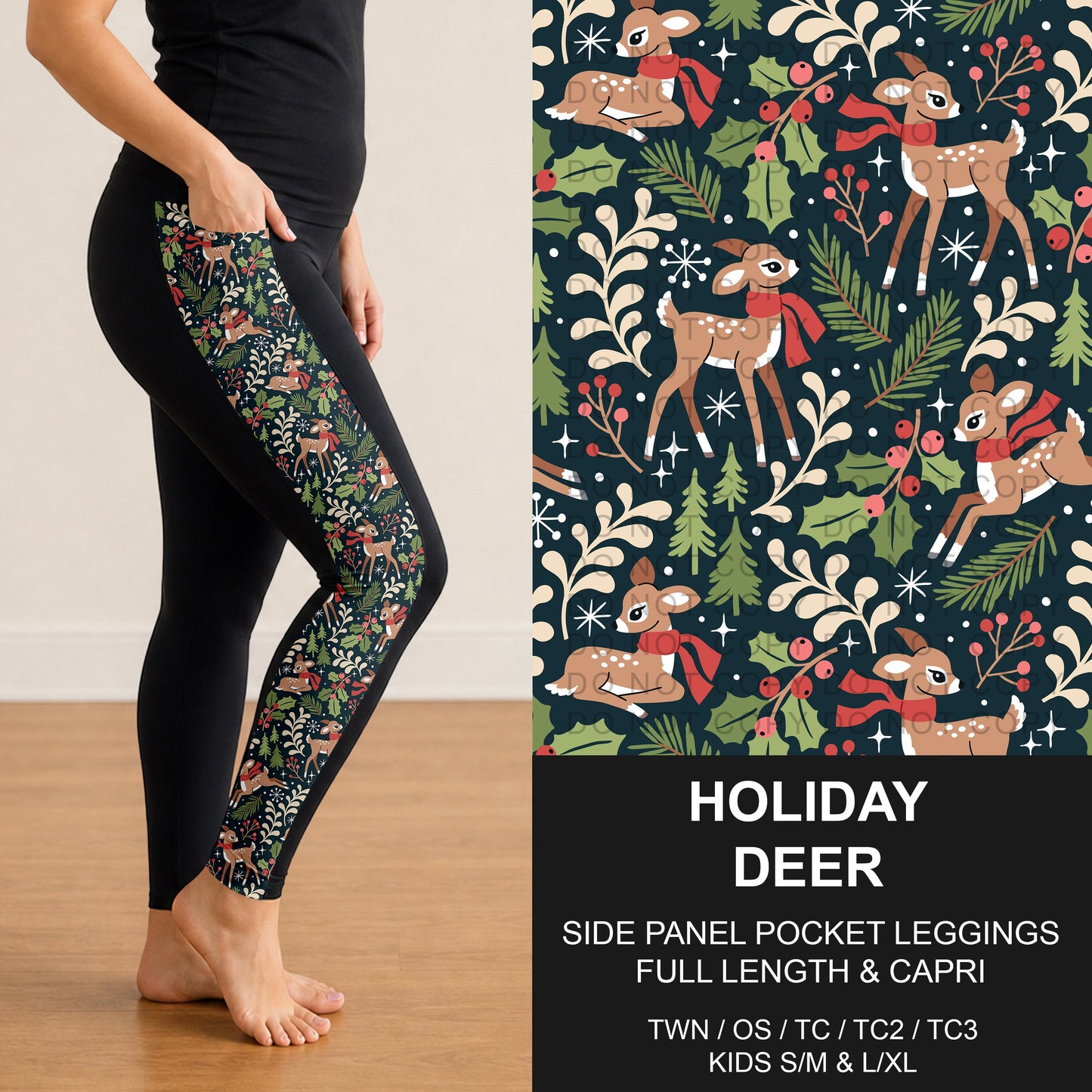 B313 - Preorder Holiday Deer Side Panel Pocket Leggings (Closes 9/20. ETA: late Nov.)