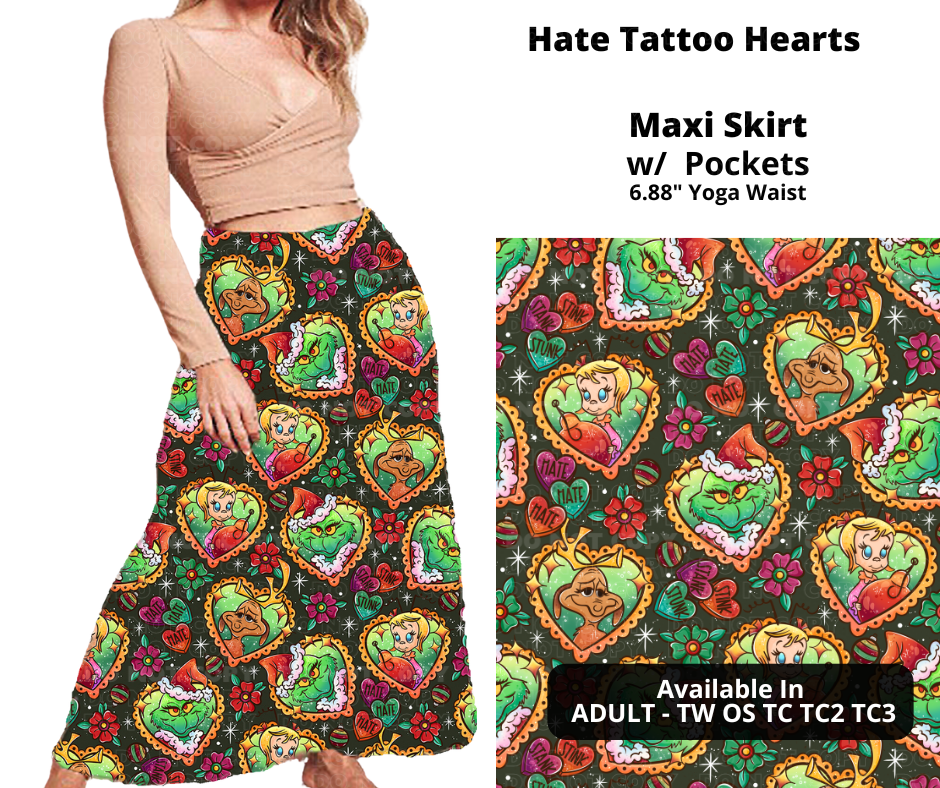 Hate Tattoo Hearts Maxi Skirt