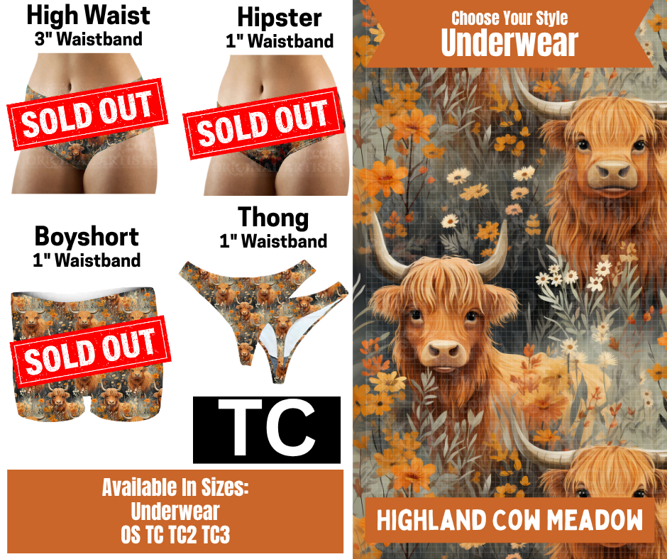 Highland Cow Meadow Thong Underwear
