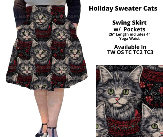 Holiday Sweater Cats Swing Skirt