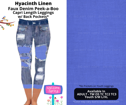 Preorder! Closes 1/13. ETA April. Hyacinth Linen Capri Faux Denim Peekaboo