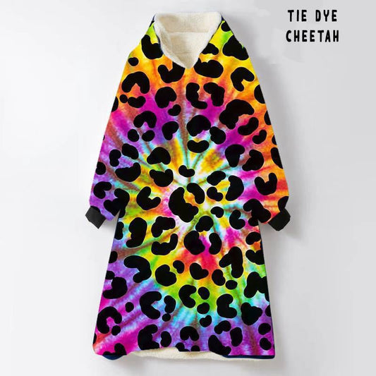 Rainbow Leopard-Hoodie Blanket Plus Size