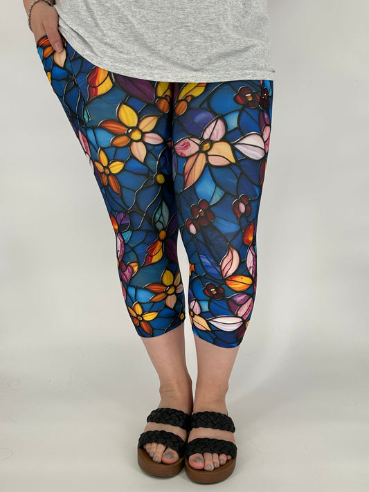 Stained Glass Floral Capri w/ Pockets